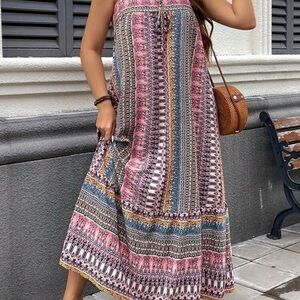 SHEIN Pink and Green Maxi Dress